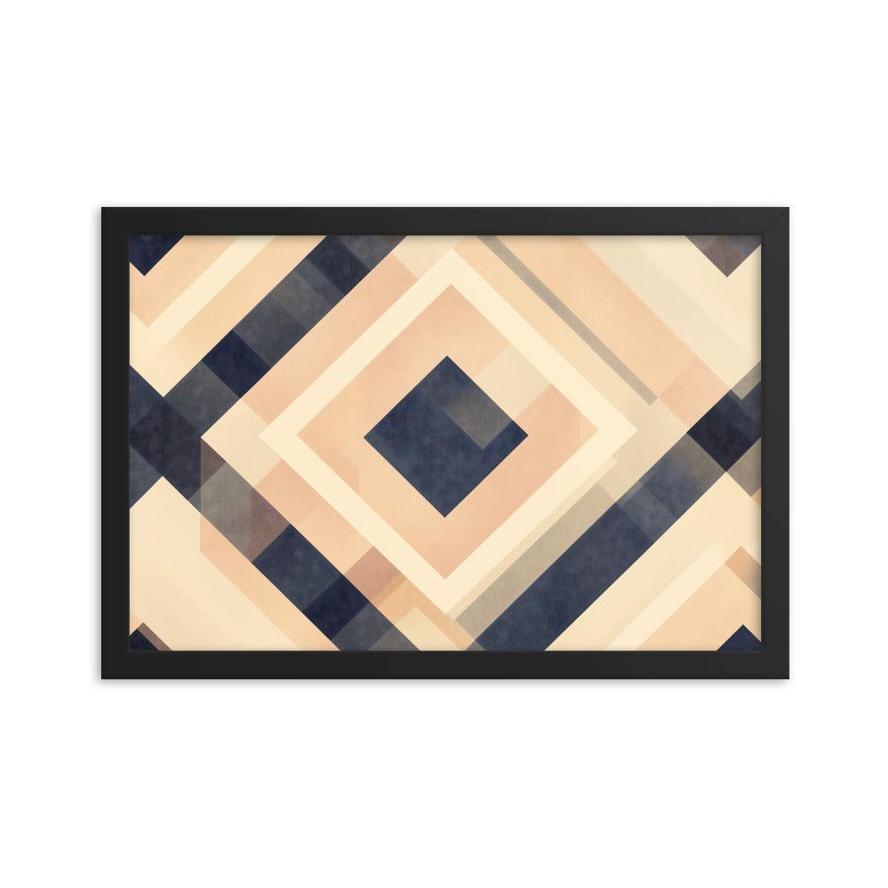 Geometric Art Abstract Patterns in Beige and Blue Tones Framed Poster - Oh Posters