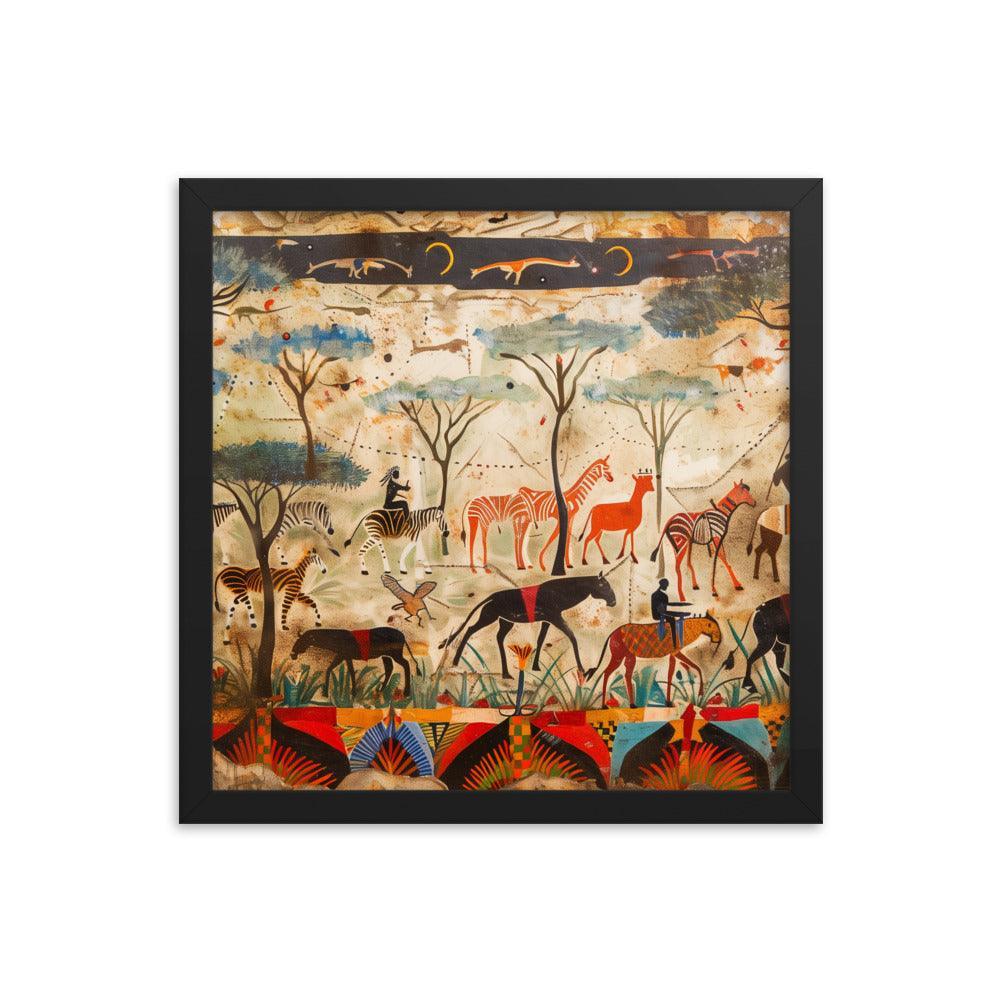 Kenya Wildlife and Tribal Art Illustration Framed Poster - Oh Posters