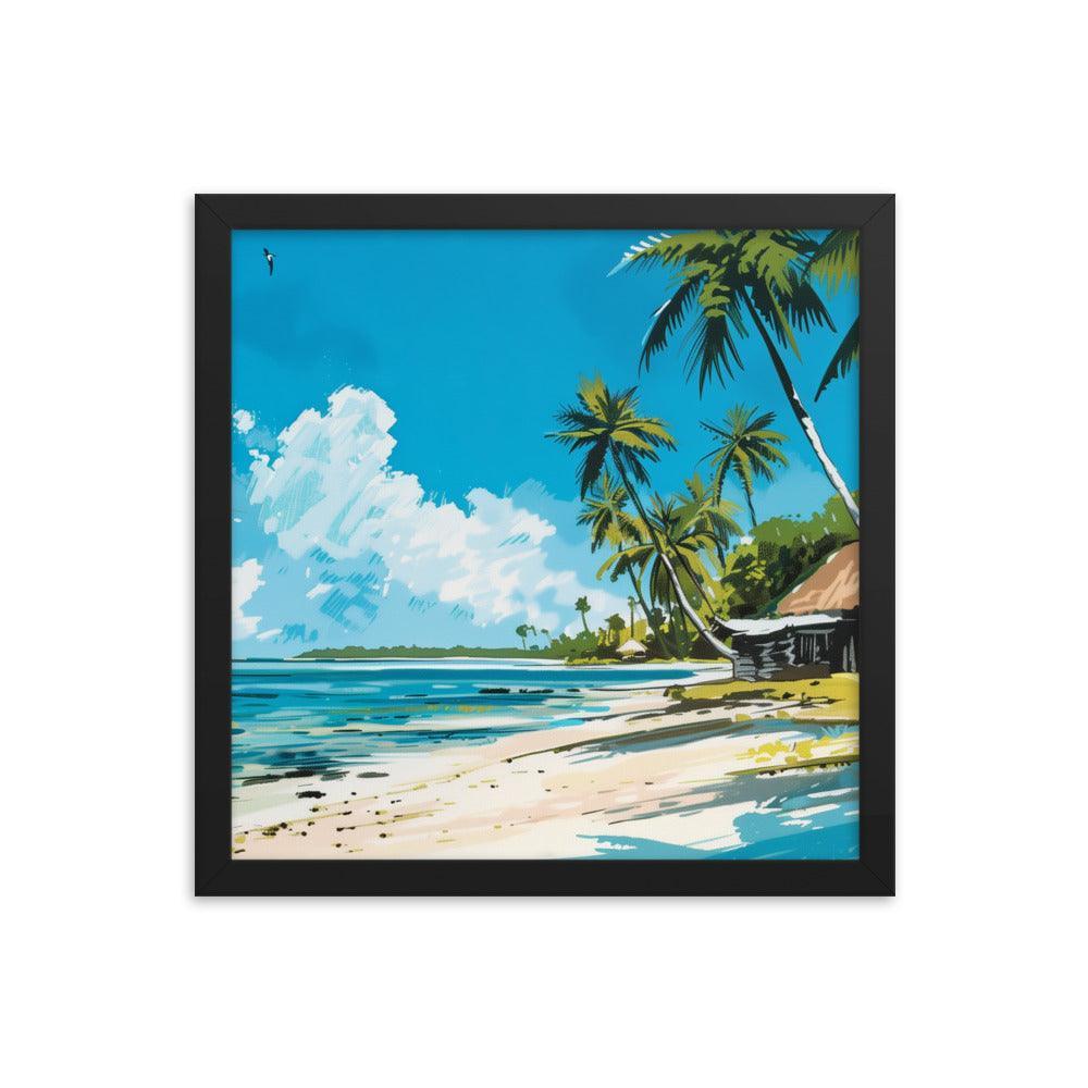 Kiribati Tropical Beach Hut Illustration Framed Poster - Oh Posters