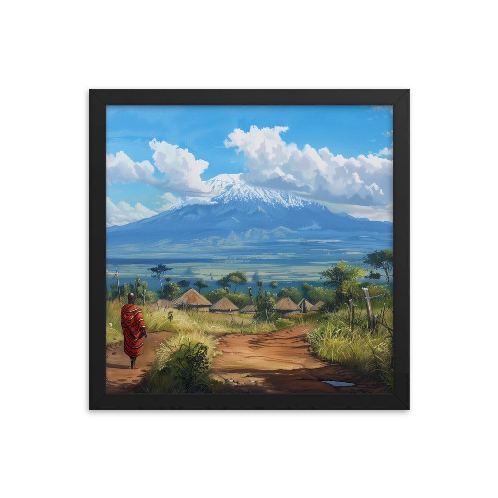 Kenya Maasai Village Kilimanjaro View Framed Poster - Oh Posters