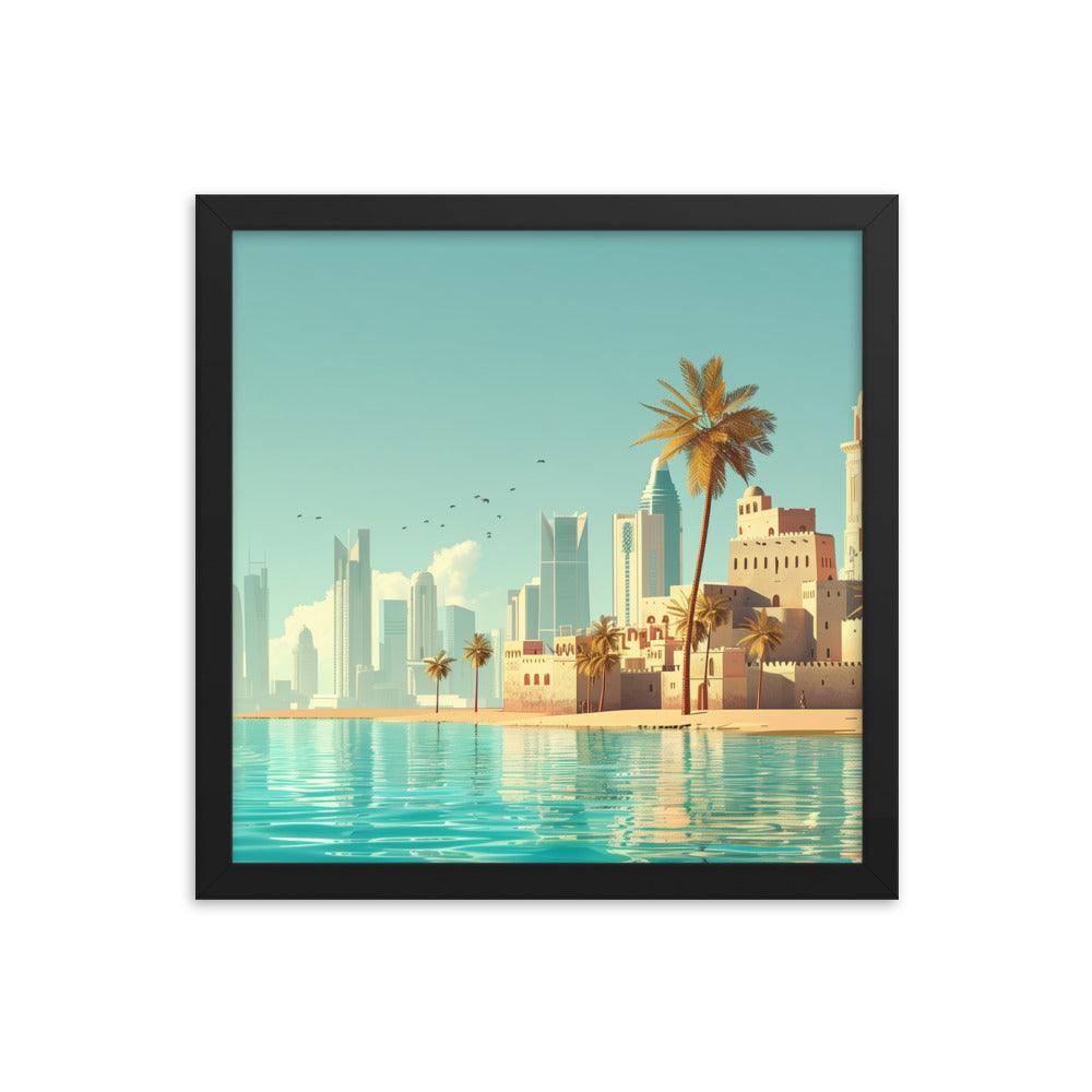 Qatar Traditional and Modern Architecture Seaside Framed Poster - Oh Posters