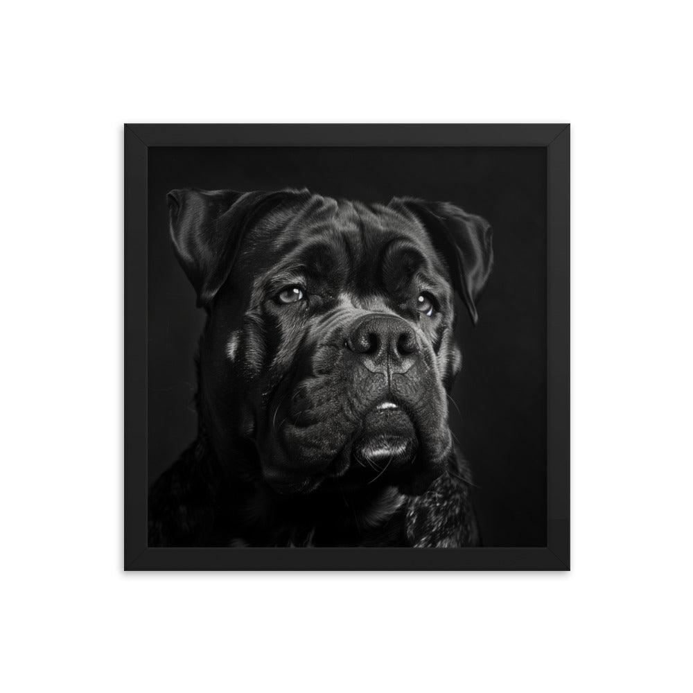 Cane Corso Black and White Close-Up Portrait Framed Poster - Oh Posters