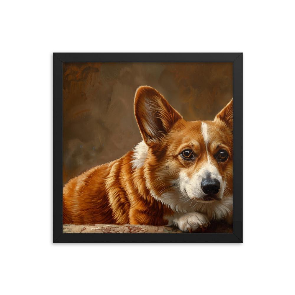 Cardigan Welsh Corgi Realistic Painting Portrait Framed Poster - Oh Posters