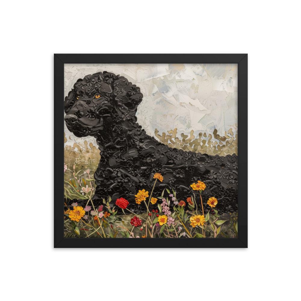 Curly-Coated Retriever Textured Flower Field Painting Framed Poster - Oh Posters