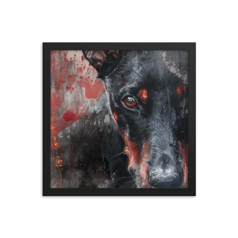 German Pinscher Abstract Red and Black Painting Framed Poster - Oh Posters