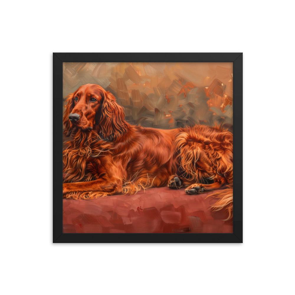 Irish Setter Relaxing on Red Couch Painting Framed Poster - Oh Posters