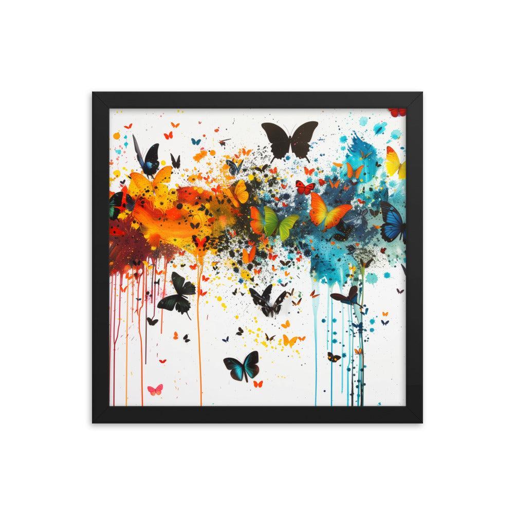 Butterfly Swarm Artistic Paint Splatter Abstract Framed Poster - Oh Posters