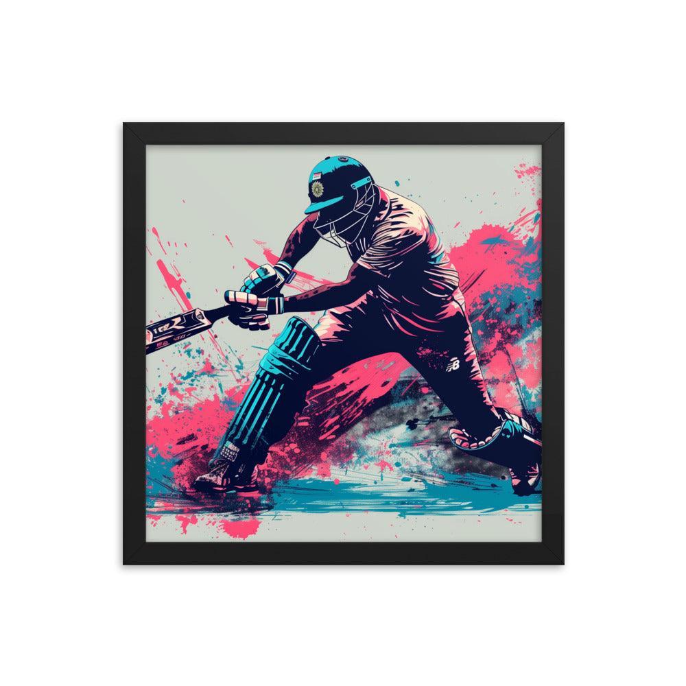 Cricket Player Dynamic Batting Action Abstract Art Framed Poster - Oh Posters