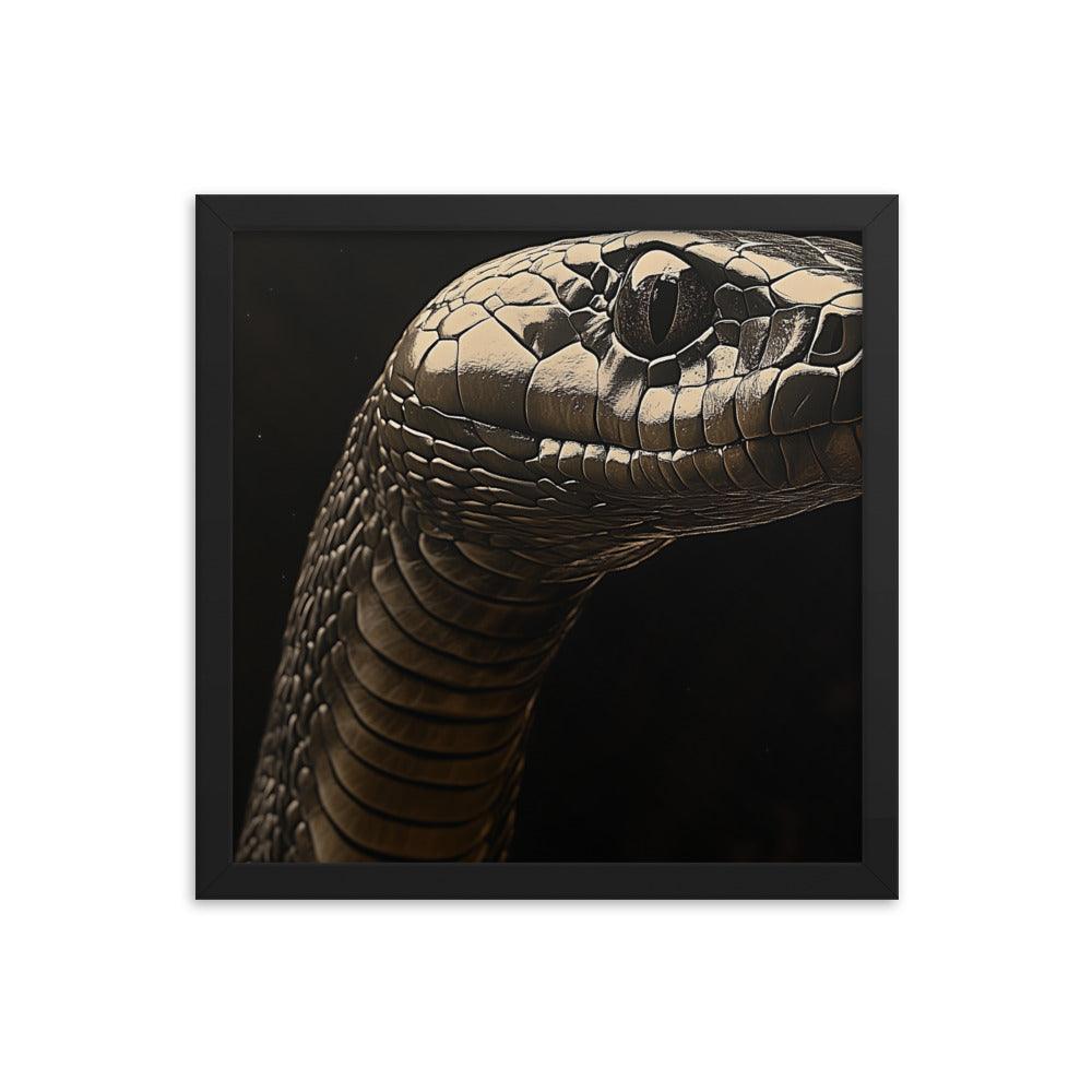 Cobra Snake Realistic Dark Portrait Digital Art Framed Poster - Oh Posters