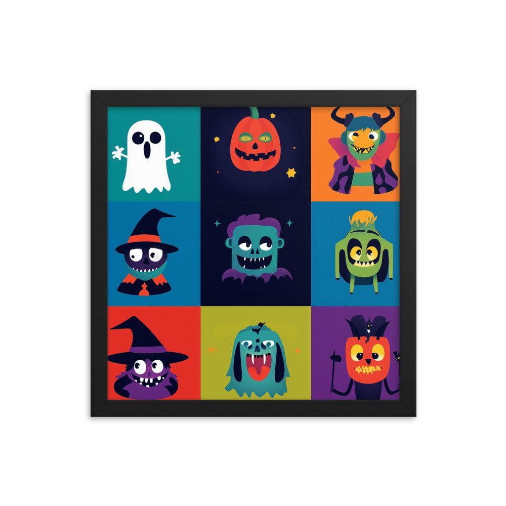 Halloween Monster Faces Assorted Digital Art Framed Poster - Oh Posters