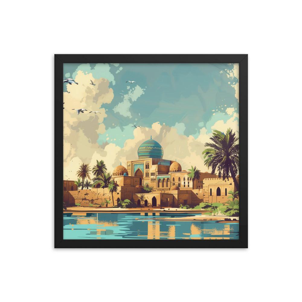 Iraq Riverside Mosque Tropical Landscape Framed Poster - Oh Posters