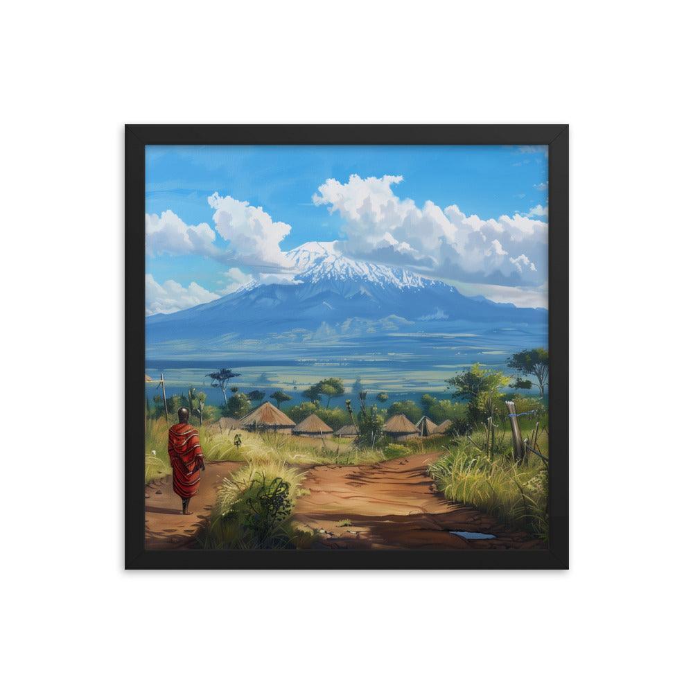 Kenya Maasai Village Kilimanjaro View Framed Poster - Oh Posters