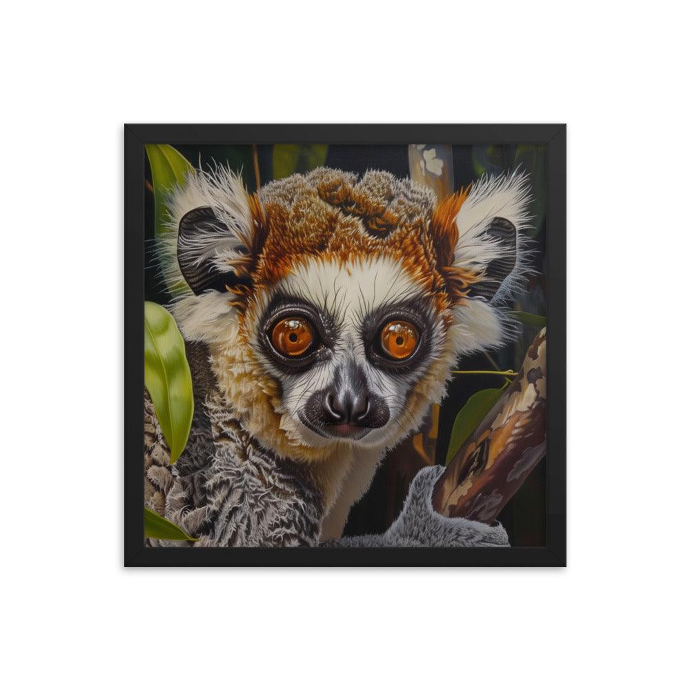 Madagascar Brown Lemur Realistic Wildlife Art Framed Poster - Oh Posters
