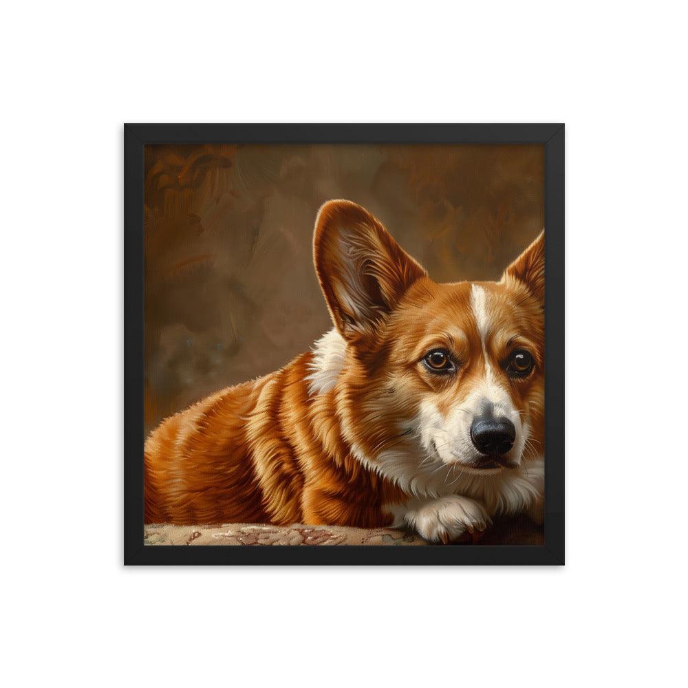 Cardigan Welsh Corgi Realistic Painting Portrait Framed Poster - Oh Posters