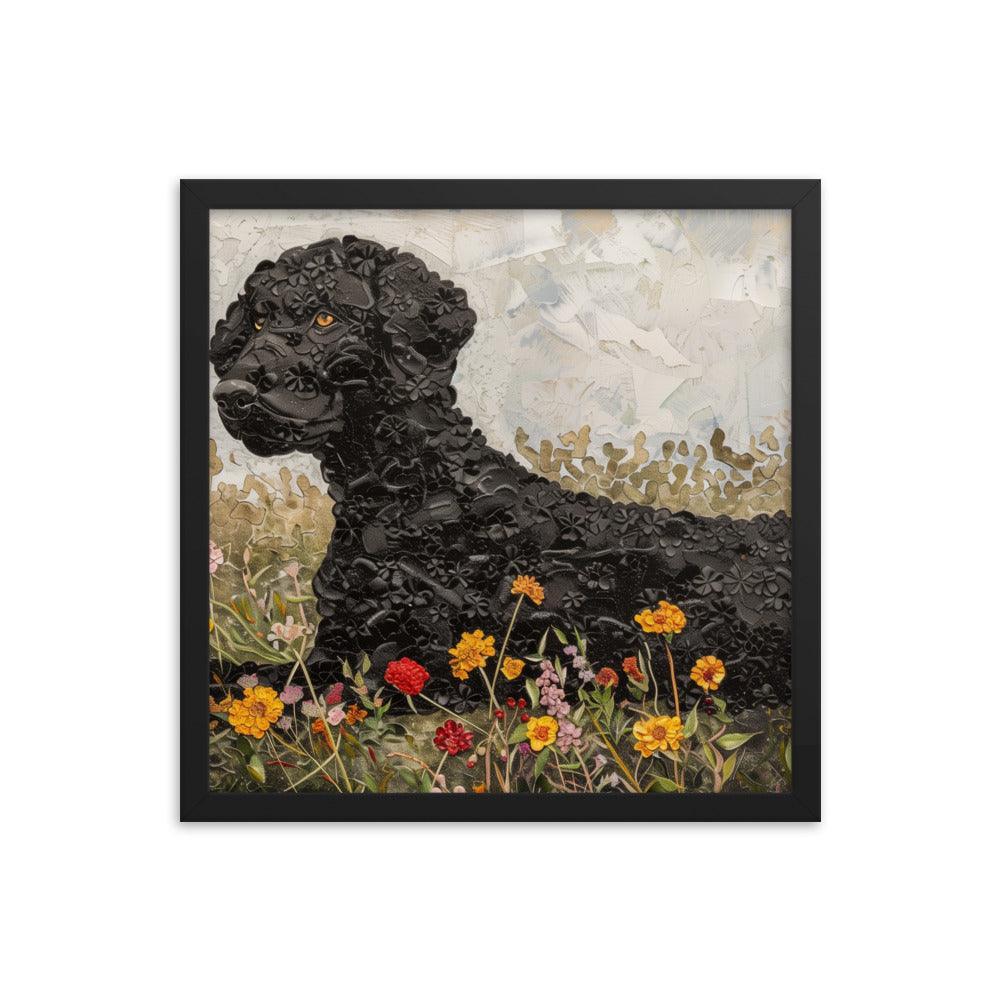 Curly-Coated Retriever Textured Flower Field Painting Framed Poster - Oh Posters