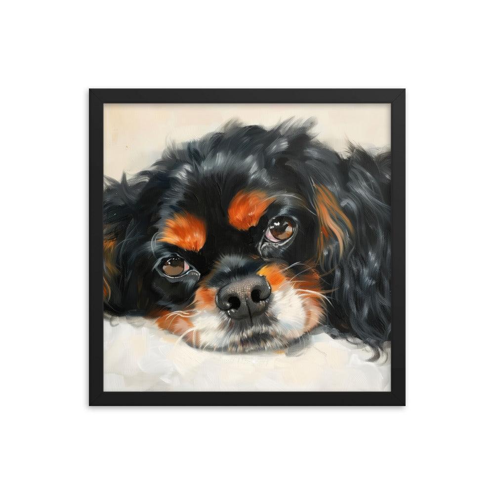 English Toy Spaniel Black and Tan Relaxed Portrait Framed Poster - Oh Posters