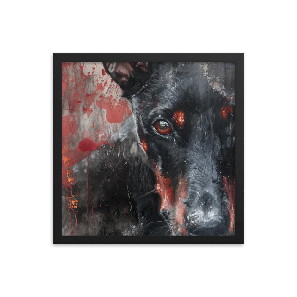 German Pinscher Abstract Red and Black Painting Framed Poster - Oh Posters