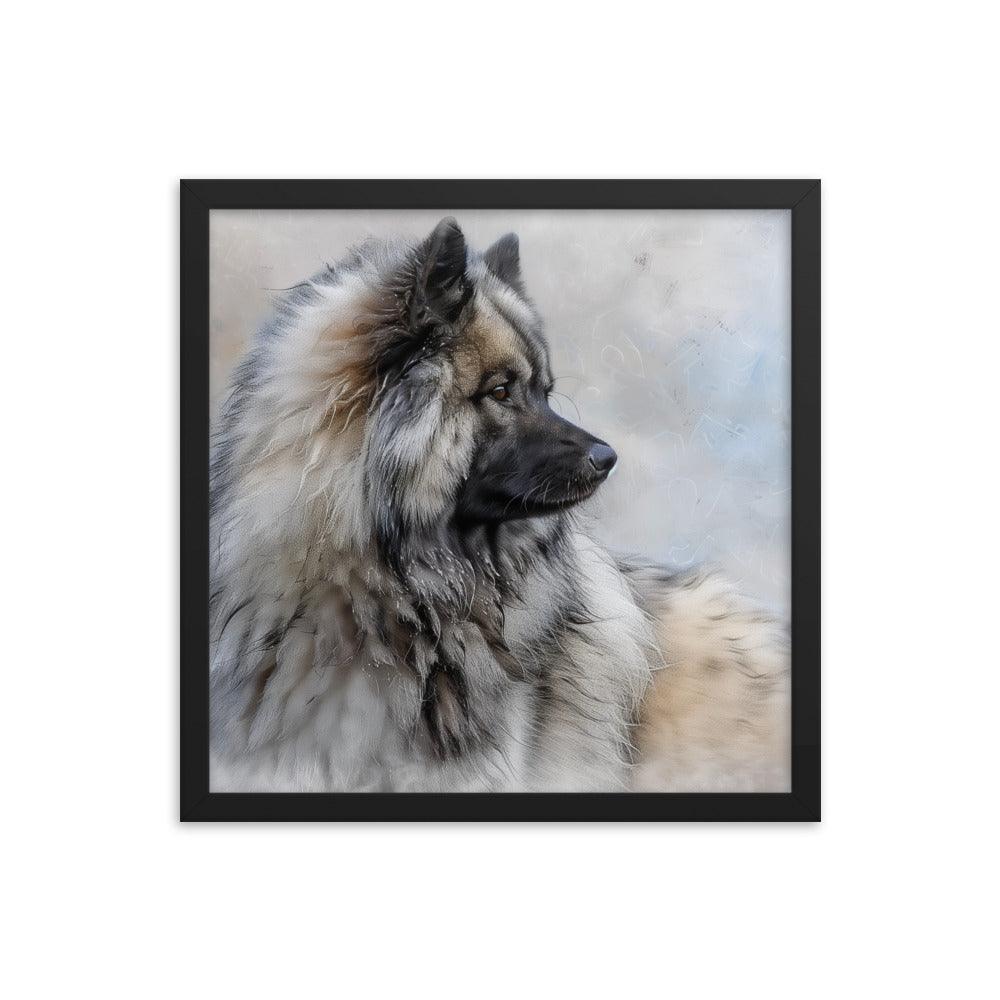 Keeshond Side Profile Winter Painting Framed Poster - Oh Posters