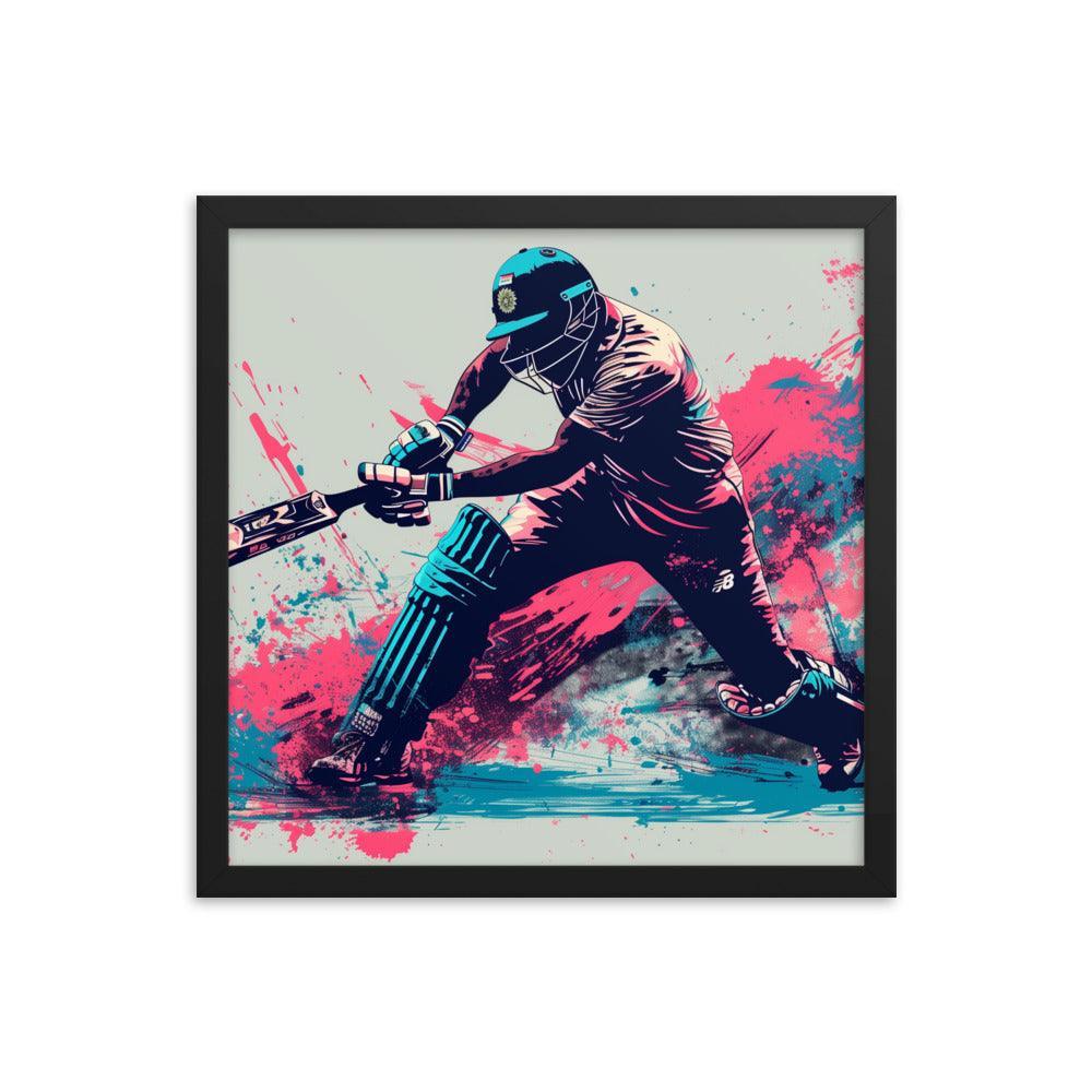 Cricket Player Dynamic Batting Action Abstract Art Framed Poster - Oh Posters