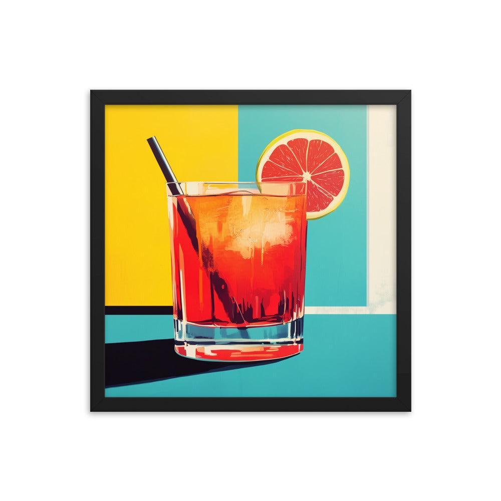 Vibrant Red Cocktail with Lemon Slice Pop Art Style Framed Poster - Oh Posters