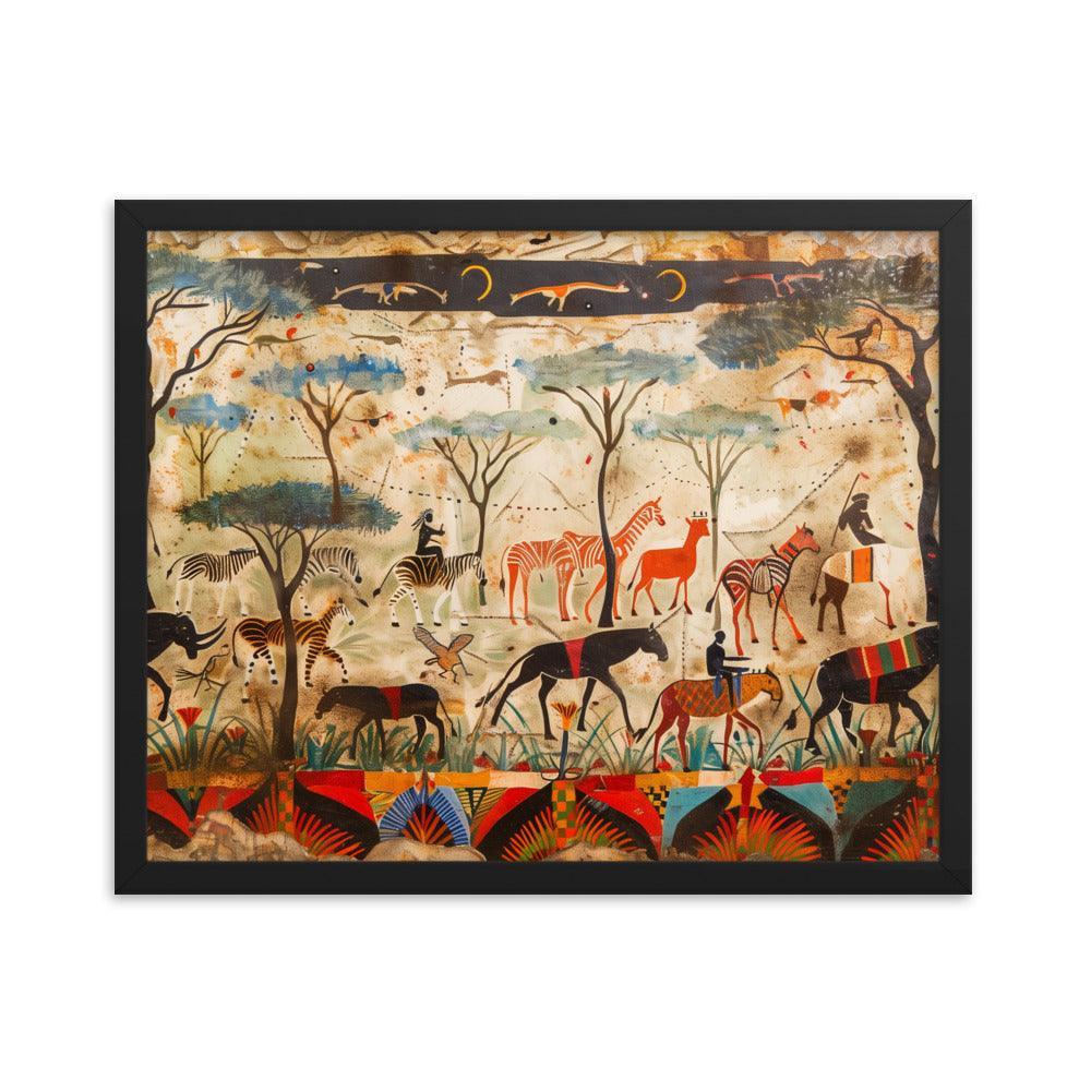 Kenya Wildlife and Tribal Art Illustration Framed Poster - Oh Posters