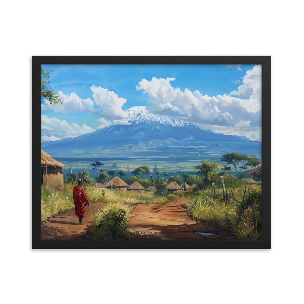 Kenya Maasai Village Kilimanjaro View Framed Poster - Oh Posters