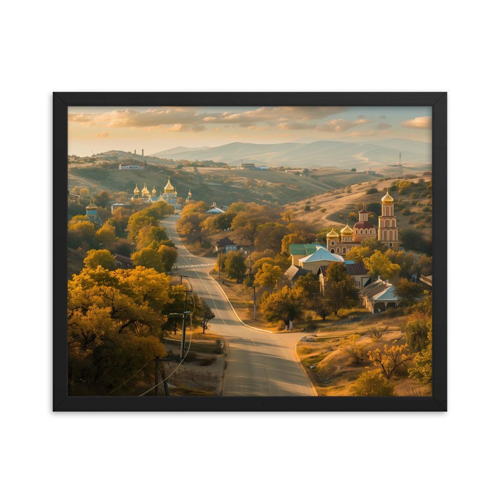 Moldova Autumn Hillside Churches Scenic Village Framed Poster - Oh Posters