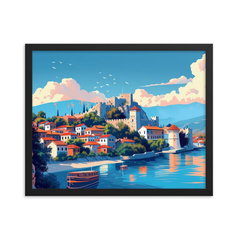 North Macedonia Historic Castle by the Lake Framed Poster - Oh Posters