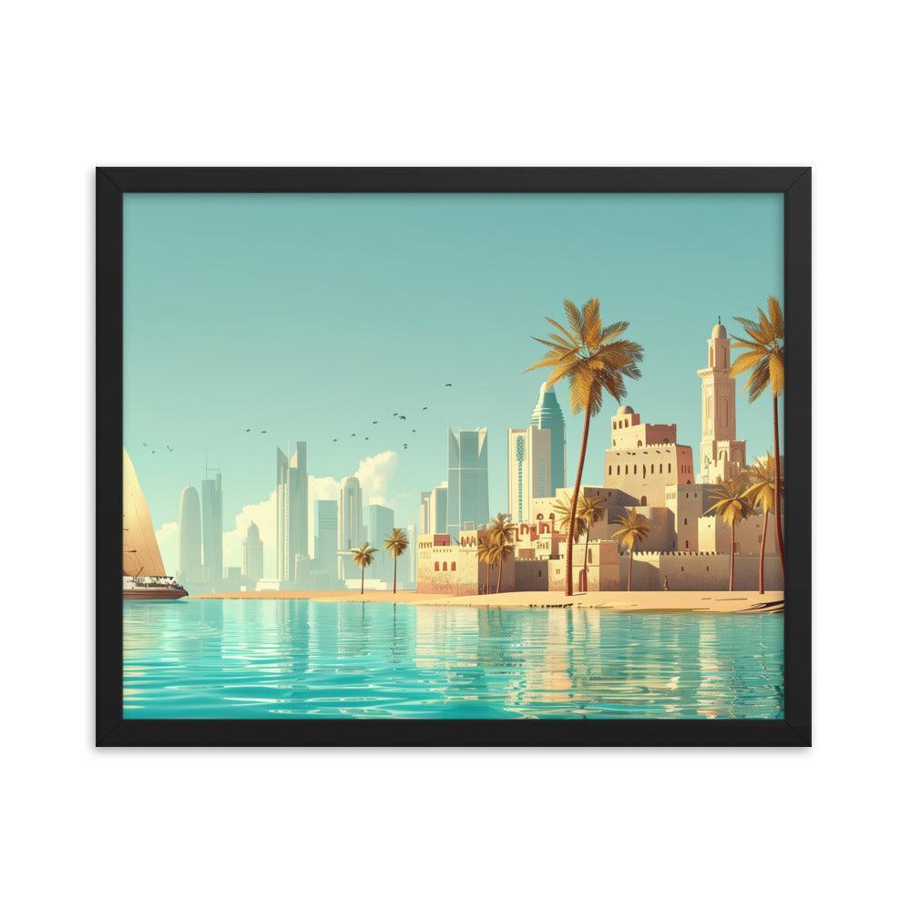 Qatar Traditional and Modern Architecture Seaside Framed Poster - Oh Posters