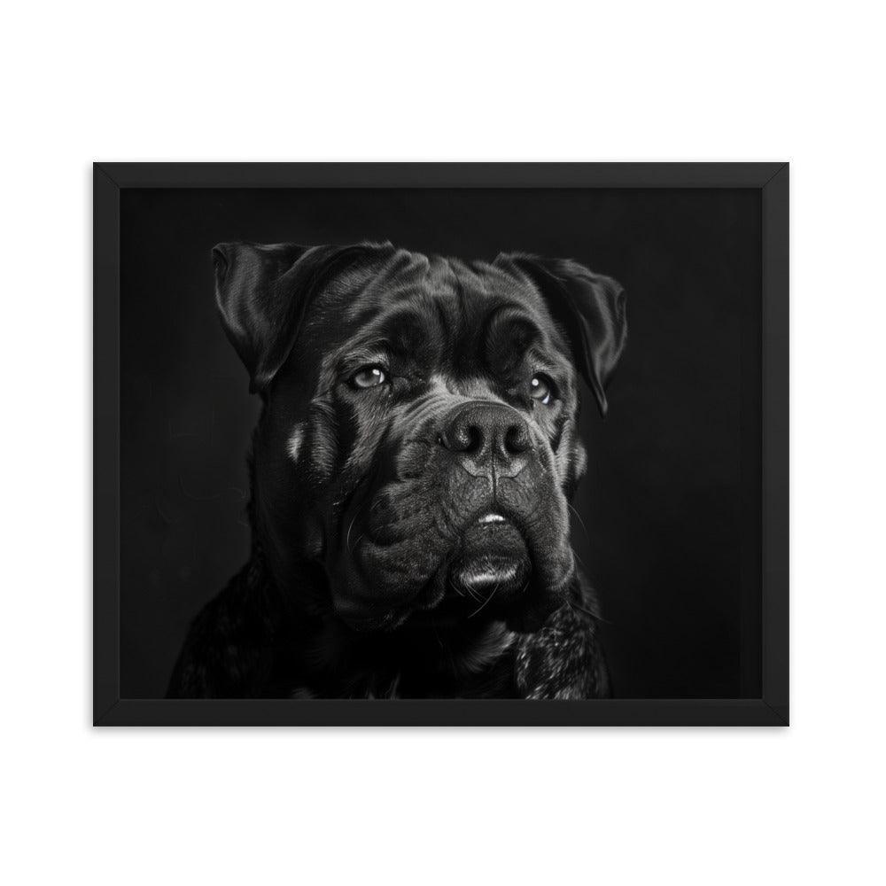 Cane Corso Black and White Close-Up Portrait Framed Poster - Oh Posters