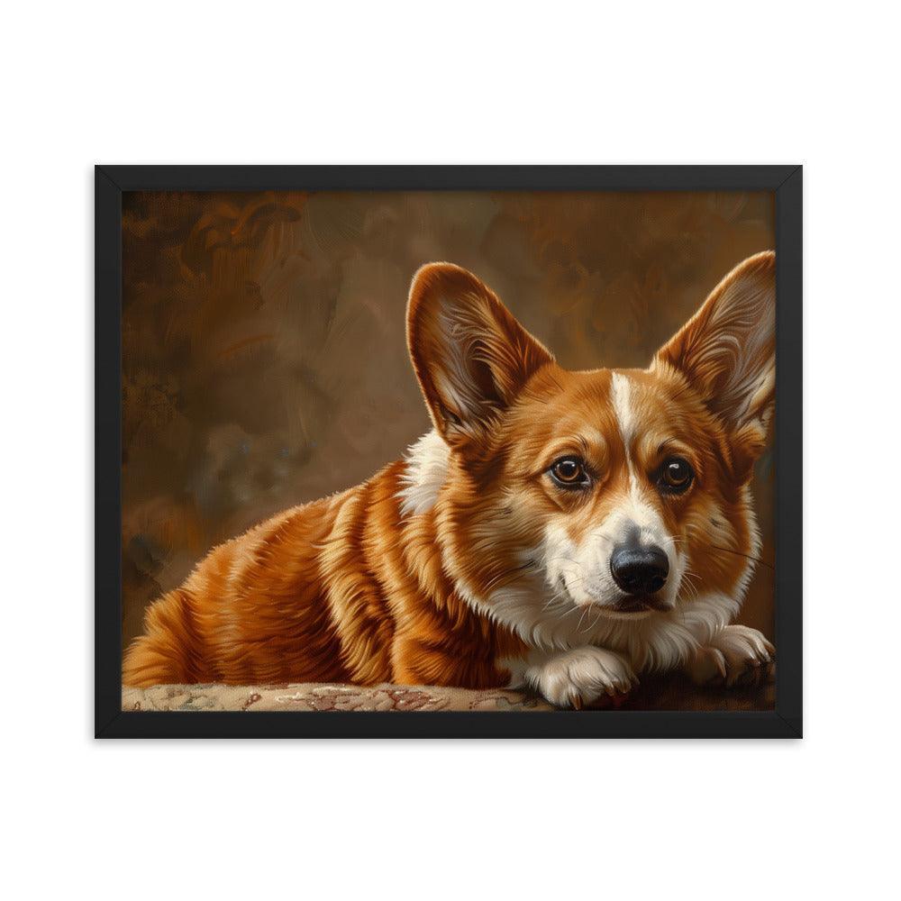 Cardigan Welsh Corgi Realistic Painting Portrait Framed Poster - Oh Posters