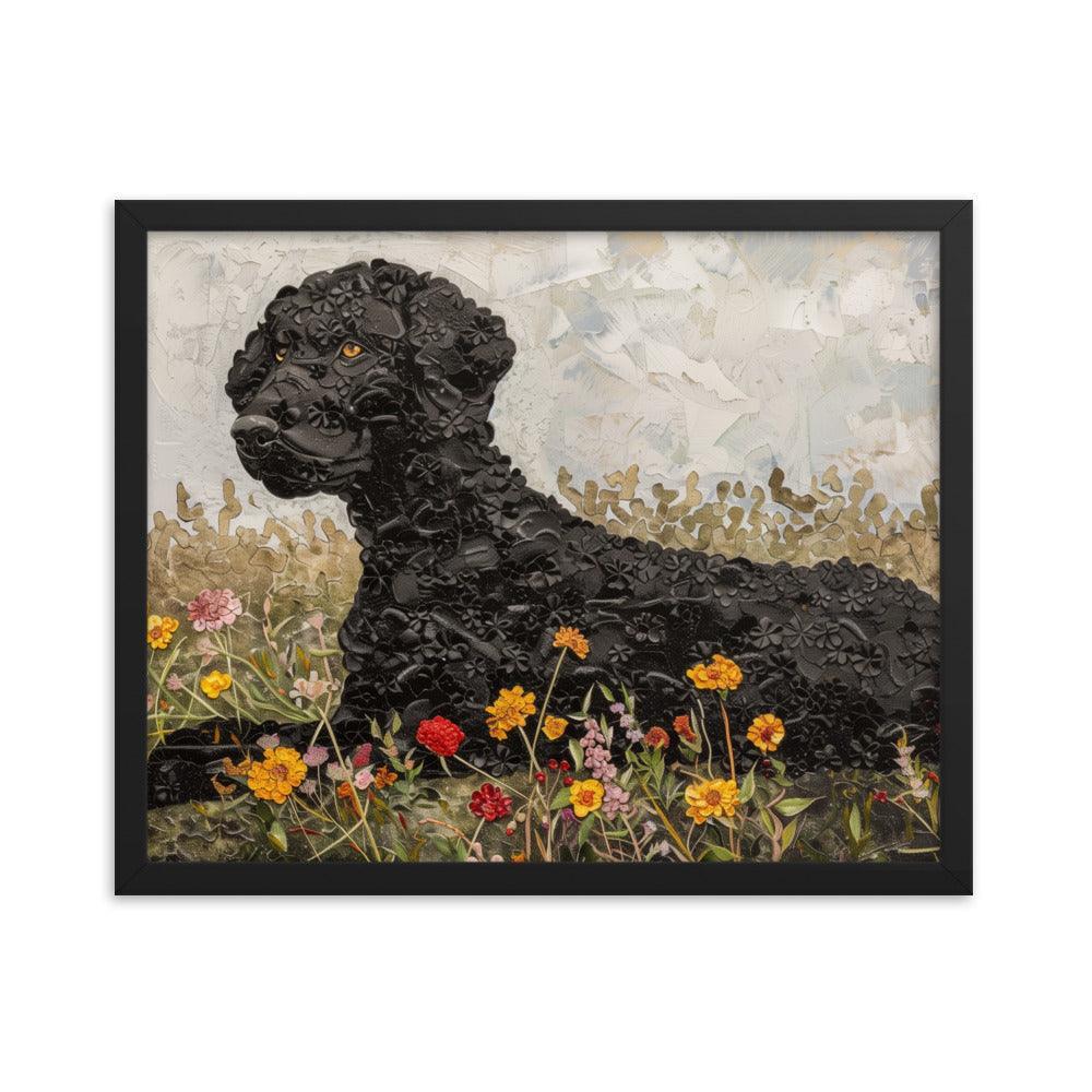 Curly-Coated Retriever Textured Flower Field Painting Framed Poster - Oh Posters