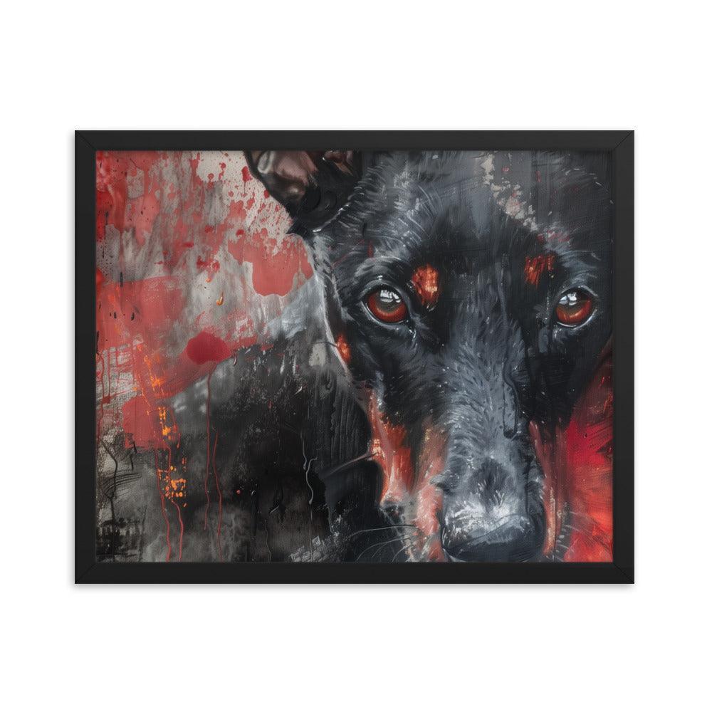 German Pinscher Abstract Red and Black Painting Framed Poster - Oh Posters