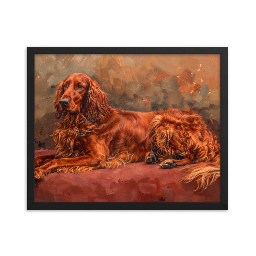 Irish Setter Relaxing on Red Couch Painting Framed Poster - Oh Posters