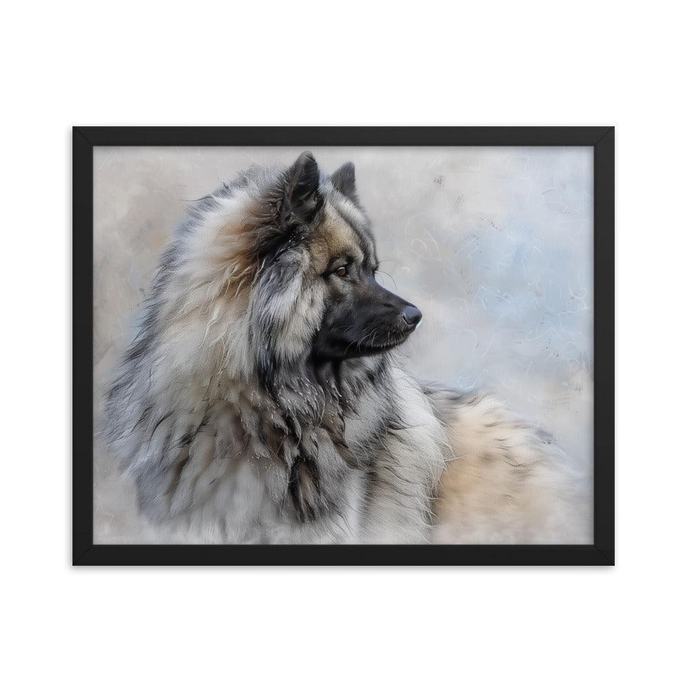 Keeshond Side Profile Winter Painting Framed Poster - Oh Posters