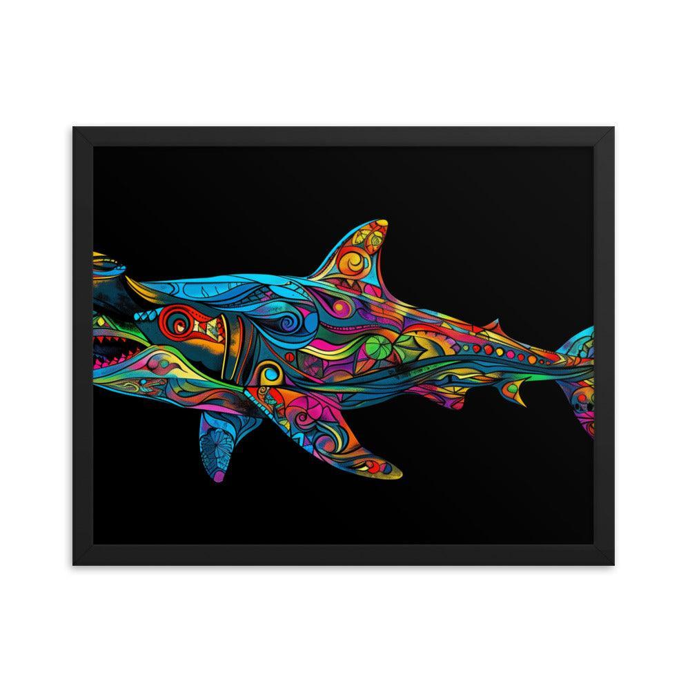 Hammerhead Shark Colorful Abstract Art Digital Design Framed Poster - Oh Posters