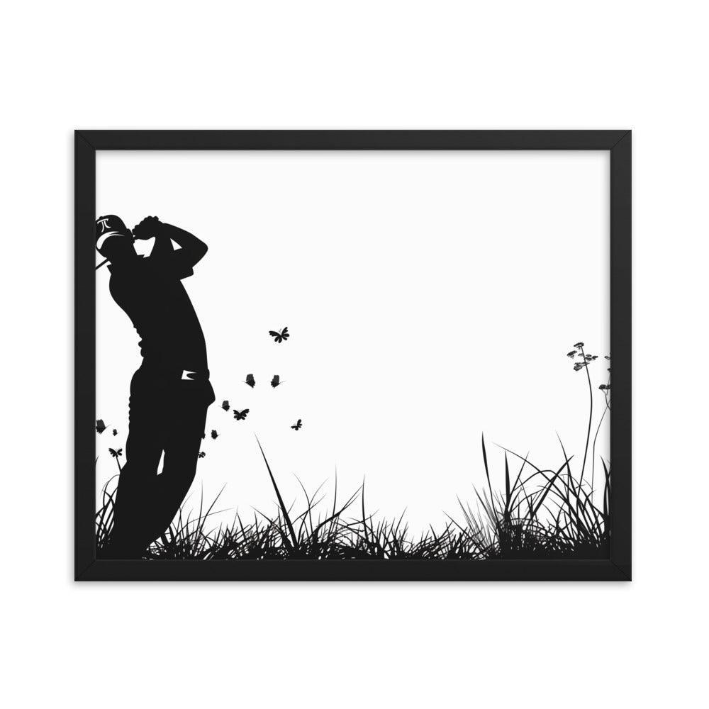 Golfer Silhouette Swinging Action Black and White Art Framed Poster - Oh Posters