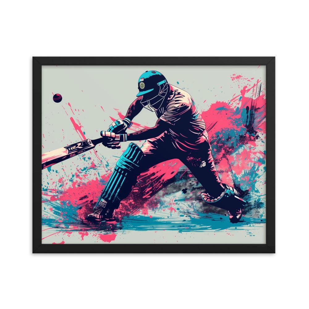 Cricket Player Dynamic Batting Action Abstract Art Framed Poster - Oh Posters