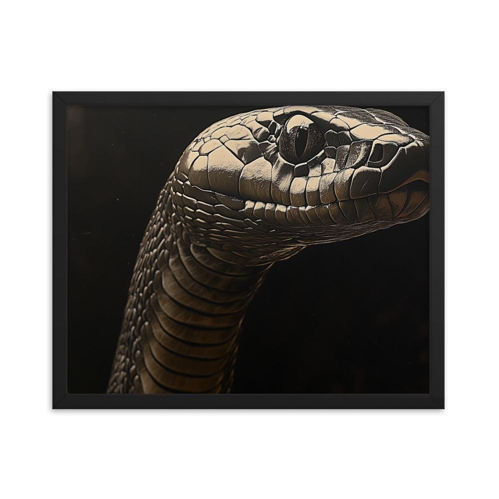 Cobra Snake Realistic Dark Portrait Digital Art Framed Poster - Oh Posters