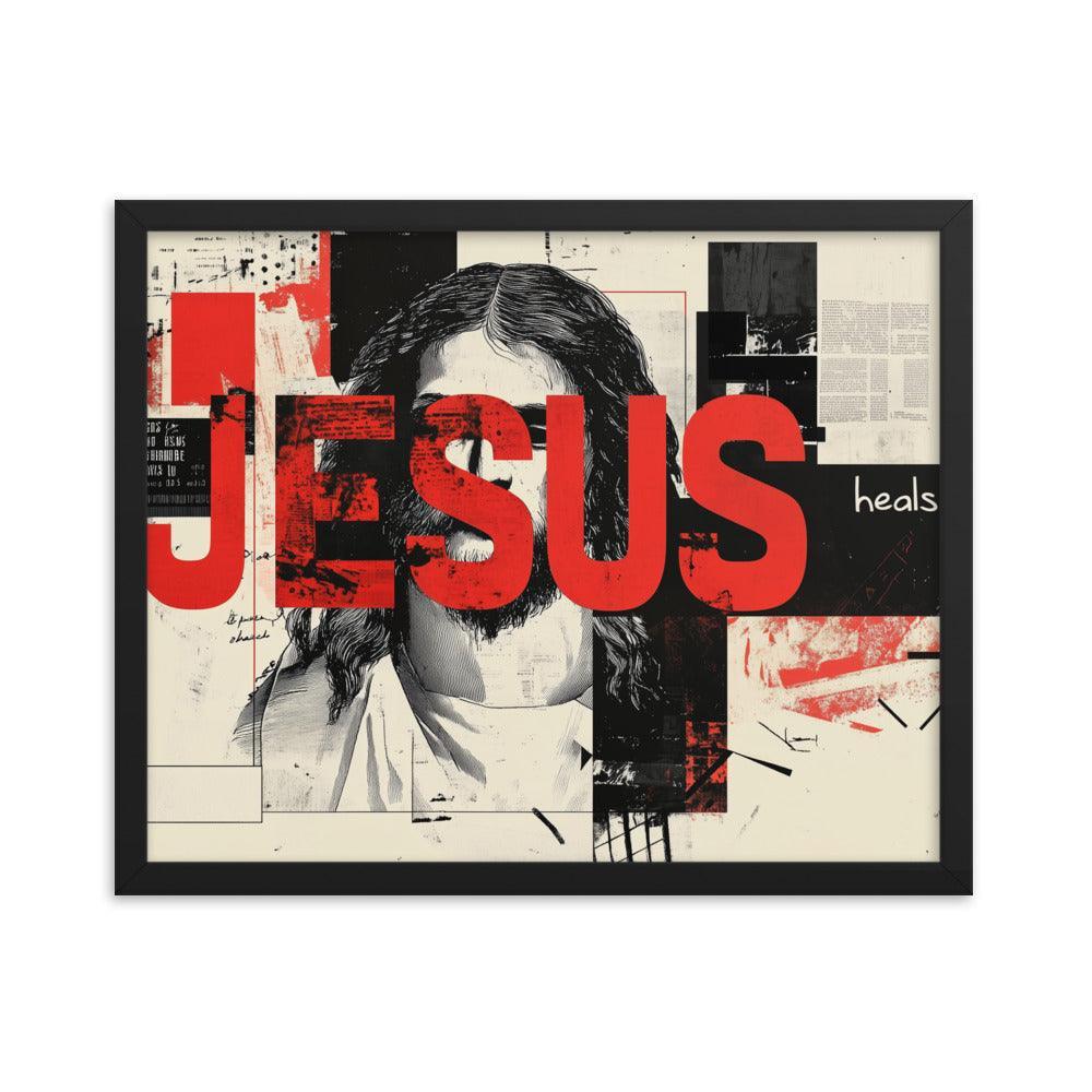 Jesus Typography Heals Abstract Collage Art Framed Poster - Oh Posters