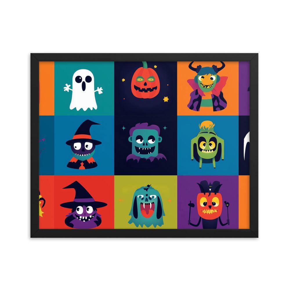 Halloween Monster Faces Assorted Digital Art Framed Poster - Oh Posters