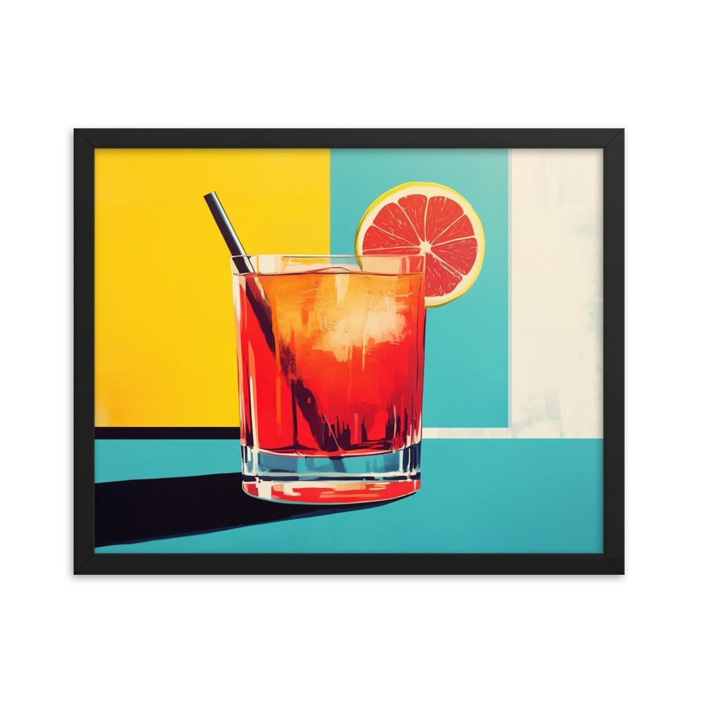 Vibrant Red Cocktail with Lemon Slice Pop Art Style Framed Poster - Oh Posters