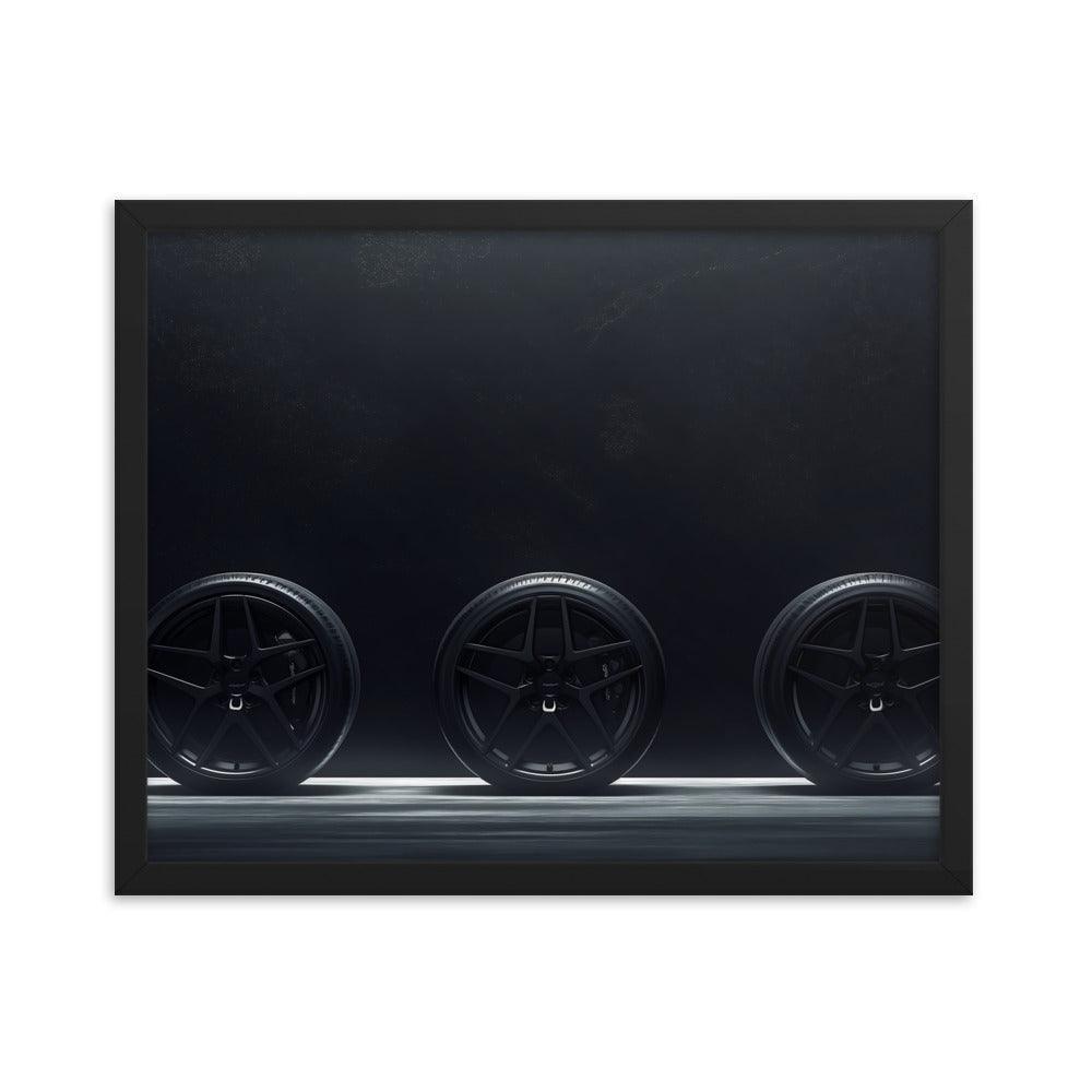 Car Wheels Trio Under Starry Night Sky Framed Poster - Oh Posters