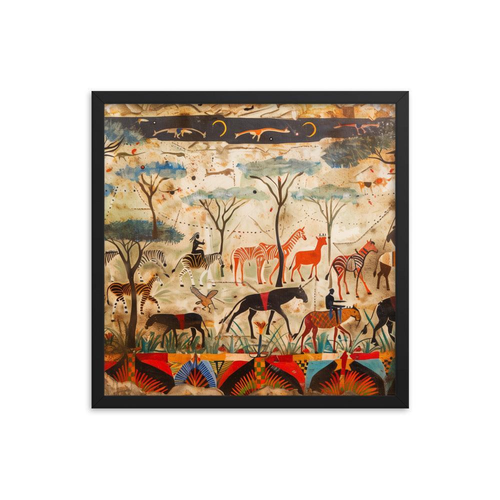 Kenya Wildlife and Tribal Art Illustration Framed Poster - Oh Posters