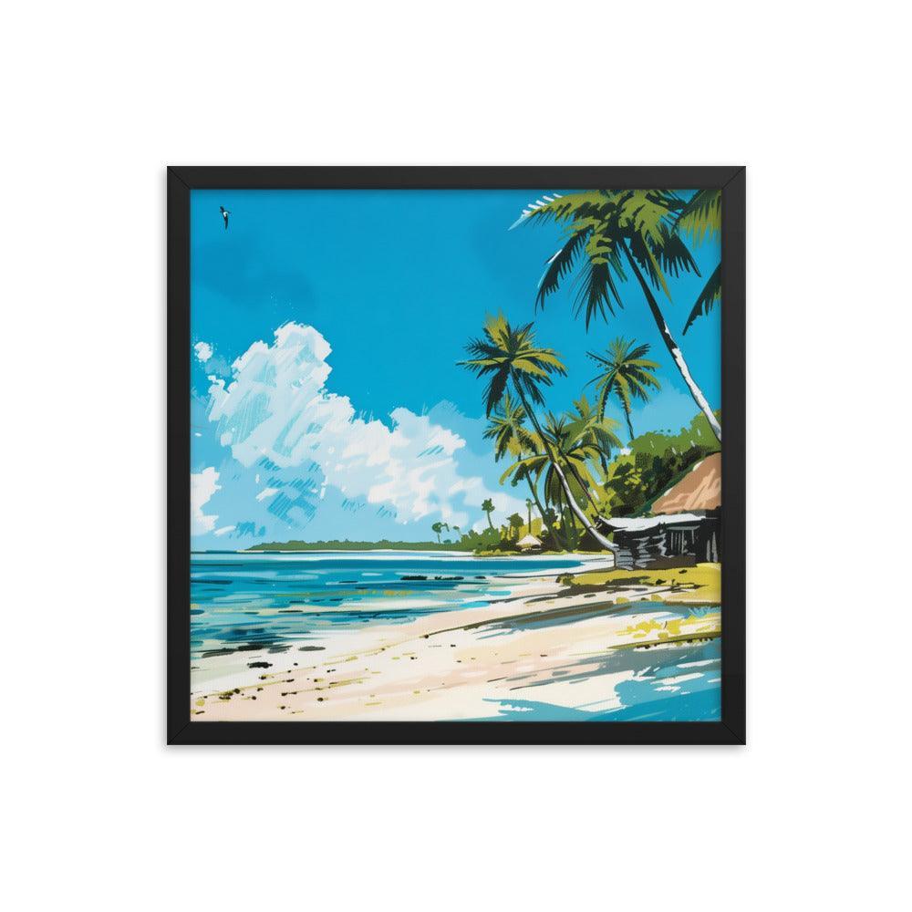 Kiribati Tropical Beach Hut Illustration Framed Poster - Oh Posters