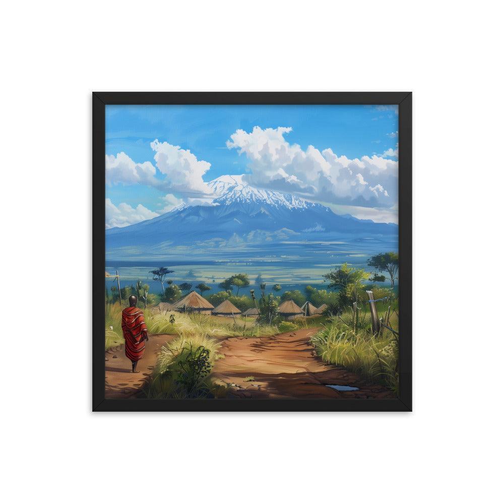 Kenya Maasai Village Kilimanjaro View Framed Poster - Oh Posters