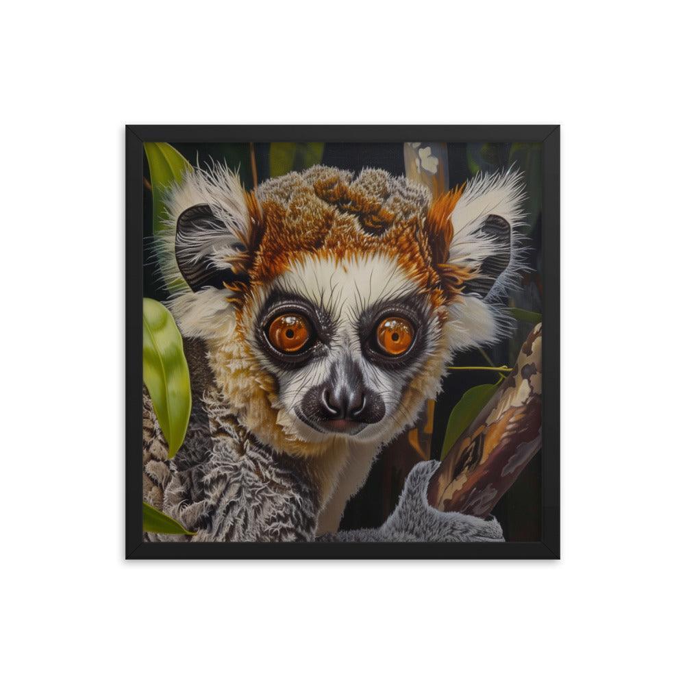 Madagascar Brown Lemur Realistic Wildlife Art Framed Poster - Oh Posters