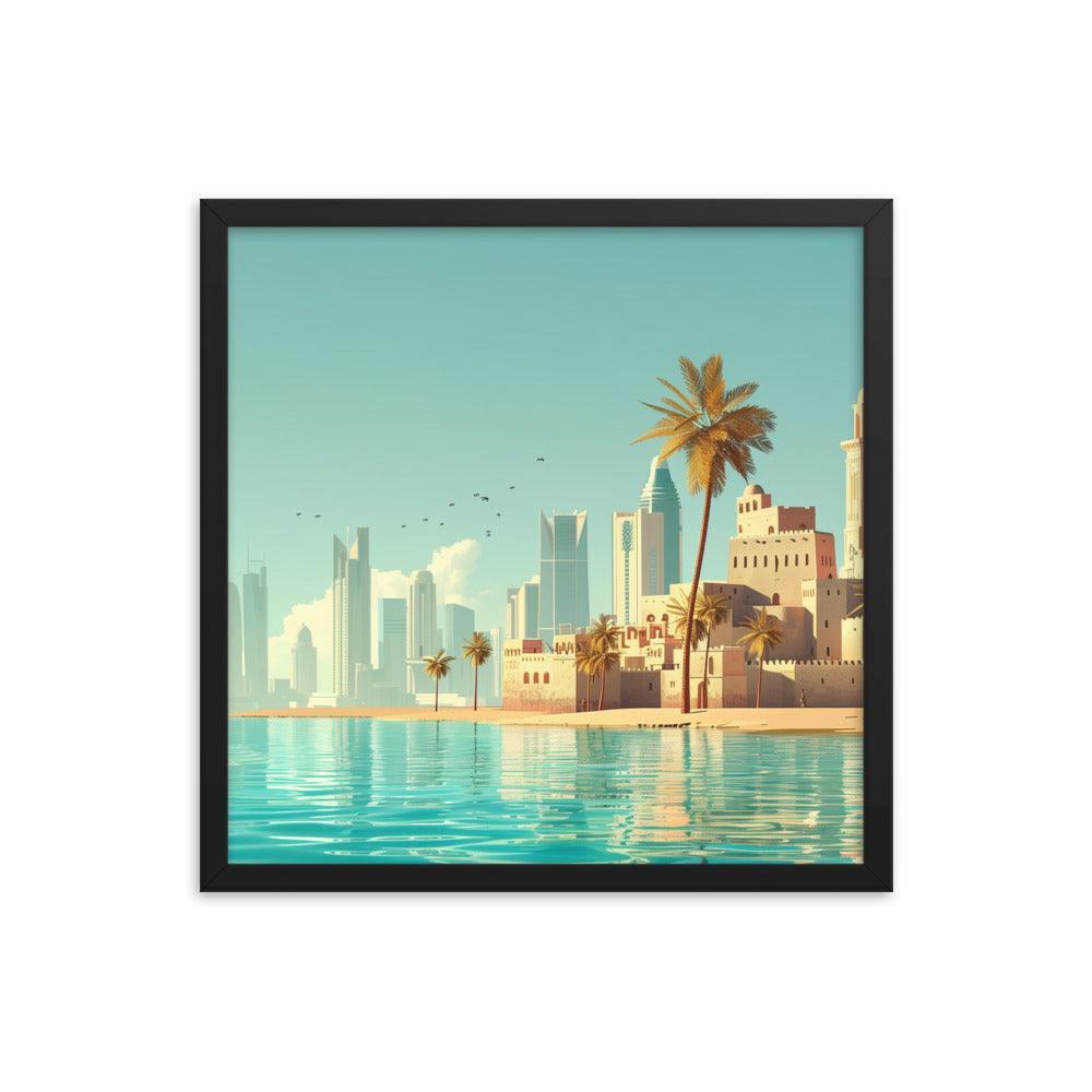 Qatar Traditional and Modern Architecture Seaside Framed Poster - Oh Posters