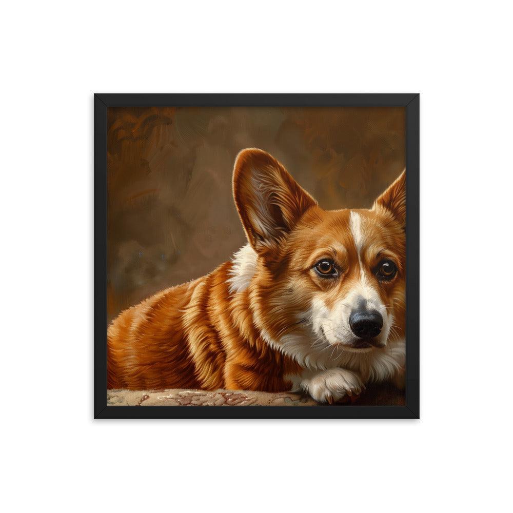 Cardigan Welsh Corgi Realistic Painting Portrait Framed Poster - Oh Posters