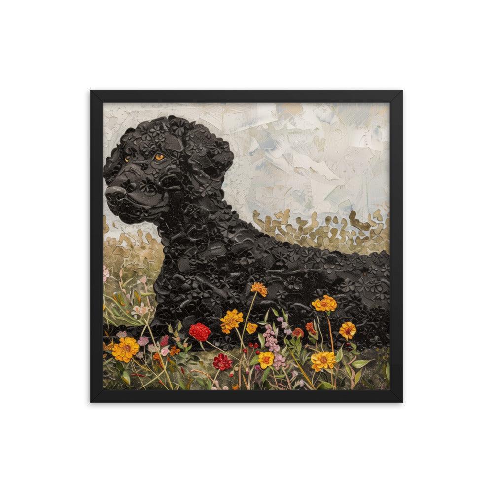 Curly-Coated Retriever Textured Flower Field Painting Framed Poster - Oh Posters